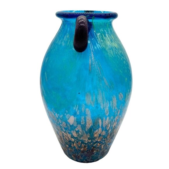 Dale Tiffany Favrile Art Glass Milano Amphora Blue 8" Urn Vase Copper Aventurine - Picture 2 of 6